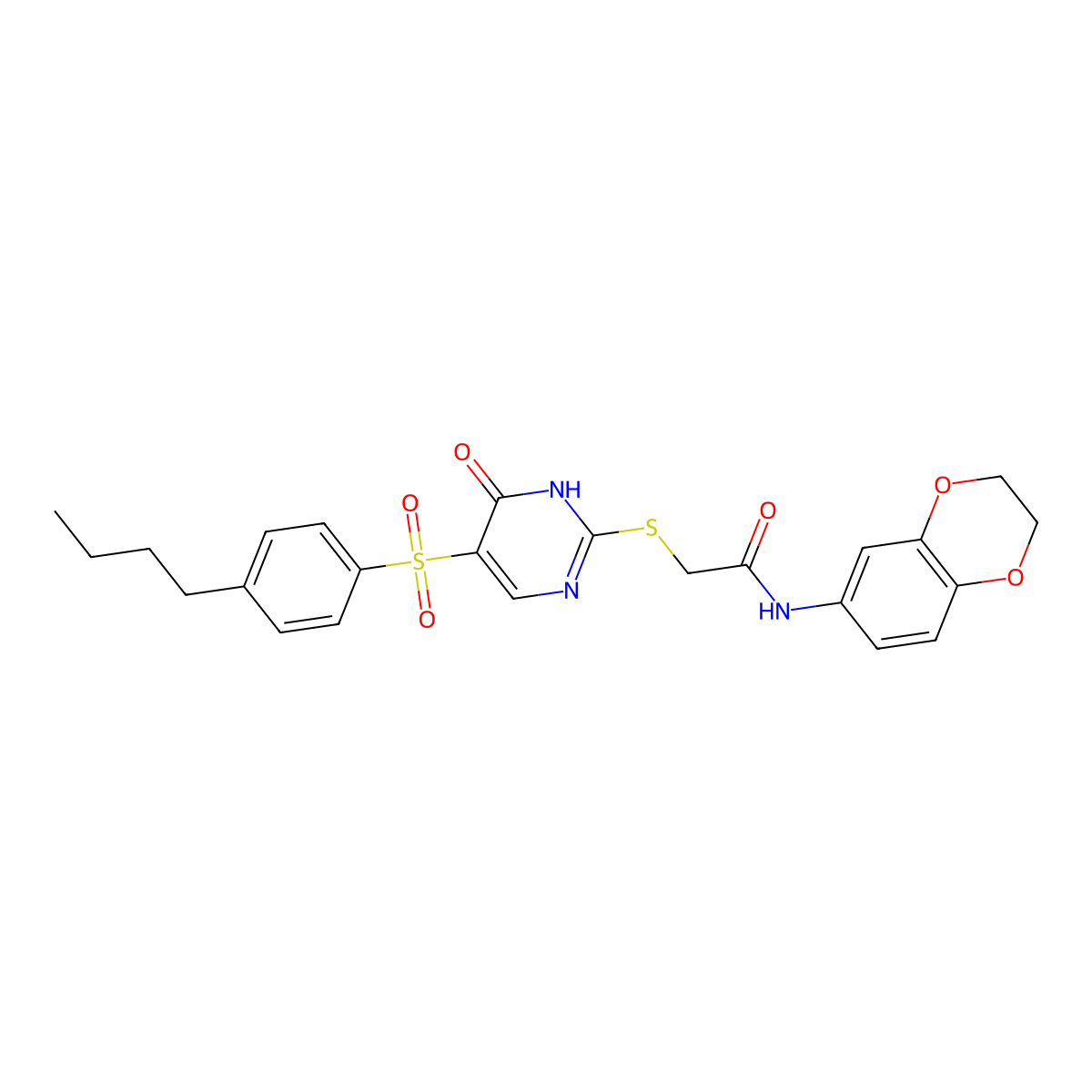 2-((5-((4-butylphenyl)sulfonyl)-6-oxo-1,6-dihydropyrimidin-2-yl)thio)-N-(2,3-dihydrobenzo[b][1,4]dioxin-6-yl)acetamide molecular structure, CAS 1223770-51-1