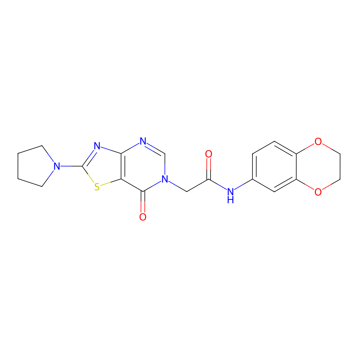 N-(2,3-dihydrobenzo[b][1,4]dioxin-6-yl)-2-(7-oxo-2-(pyrrolidin-1-yl)thiazolo[4,5-d]pyrimidin-6(7H)-yl)acetamide molecular structure, CAS 1223771-07-0
