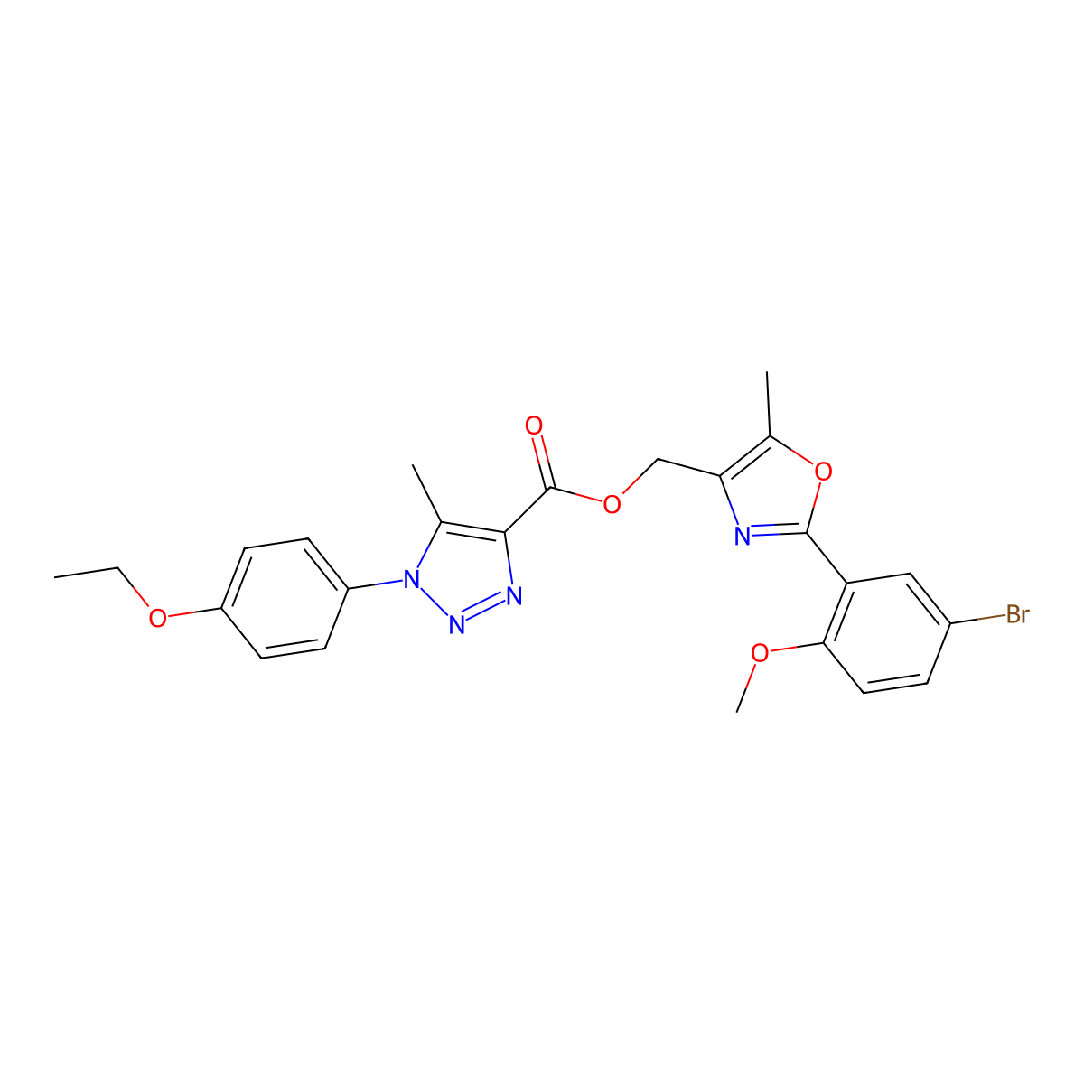 [2-(5-bromo-2-methoxyphenyl)-5-methyl-1,3-oxazol-4-yl]methyl 1-(4-ethoxyphenyl)-5-methyl-1H-1,2,3-triazole-4-carboxylate molecular structure, CAS 1223771-27-4
