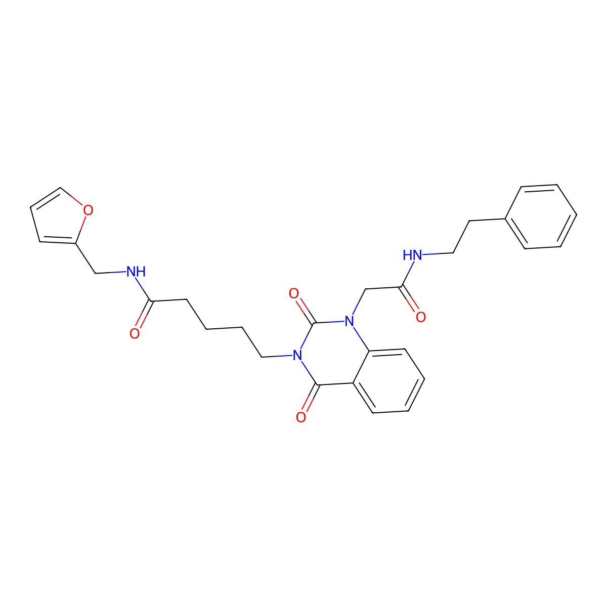 5-(2,4-dioxo-1-(2-oxo-2-(phenethylamino)ethyl)-1,2-dihydroquinazolin-3(4H)-yl)-N-(furan-2-ylmethyl)pentanamide molecular structure, CAS 1223771-30-9