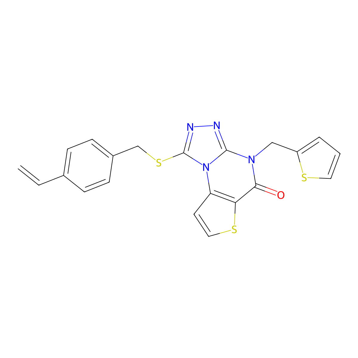 4-(thiophen-2-ylmethyl)-1-((4-vinylbenzyl)thio)thieno[2,3-e][1,2,4]triazolo[4,3-a]pyrimidin-5(4H)-one molecular structure, CAS 1223772-12-0