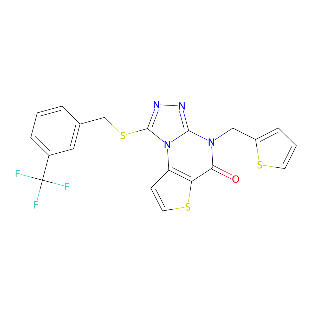 4-(thiophen-2-ylmethyl)-1-((3-(trifluoromethyl)benzyl)thio)thieno[2,3-e][1,2,4]triazolo[4,3-a]pyrimidin-5(4H)-one molecular structure, CAS 1223773-30-5
