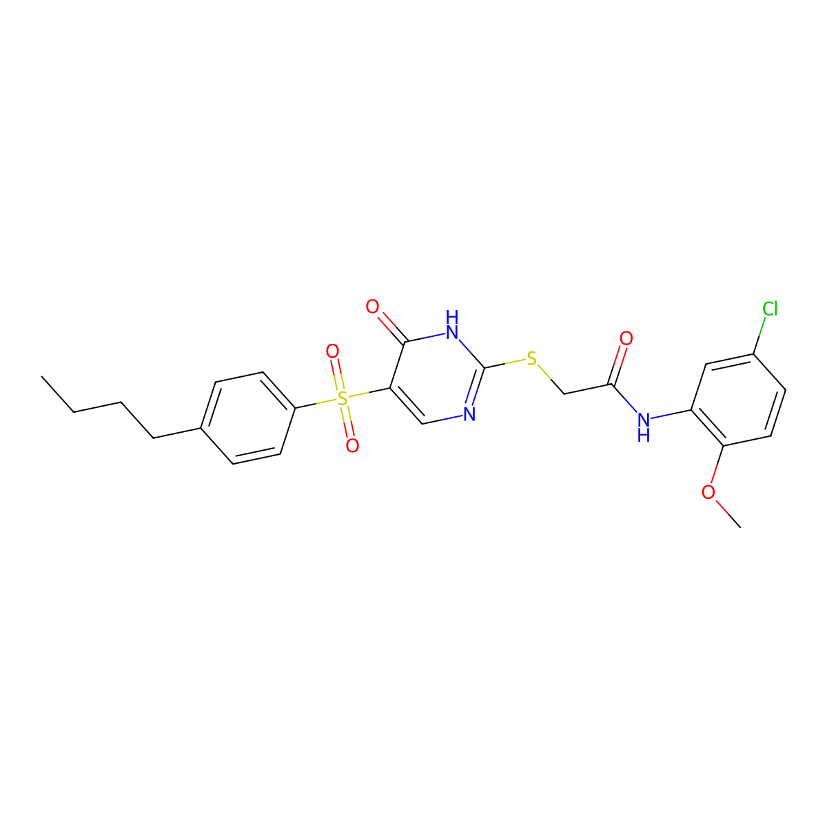 2-((5-((4-butylphenyl)sulfonyl)-6-oxo-1,6-dihydropyrimidin-2-yl)thio)-N-(5-chloro-2-methoxyphenyl)acetamide molecular structure, CAS 1223773-34-9