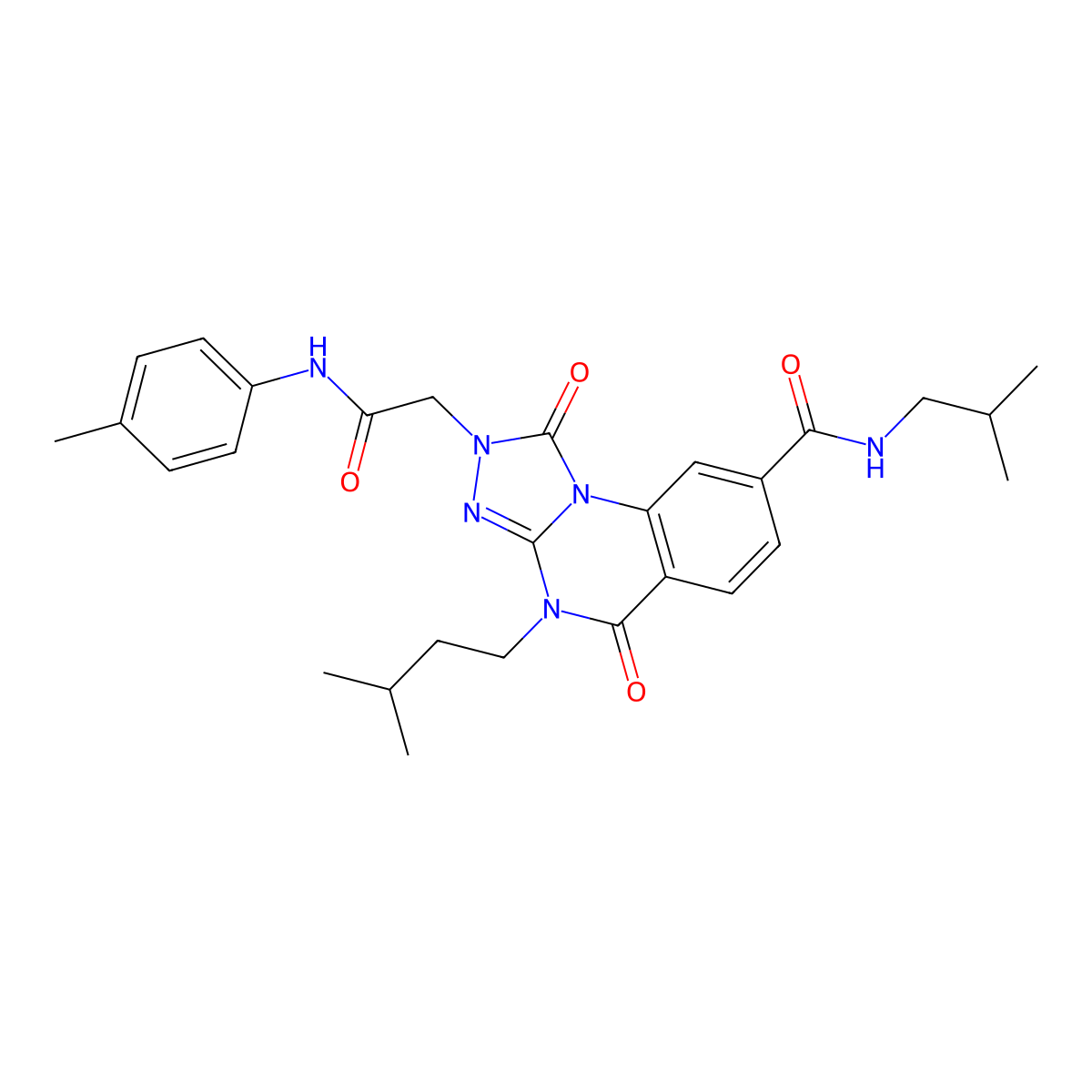 4-(3-methylbutyl)-2-{[(4-methylphenyl)carbamoyl]methyl}-N-(2-methylpropyl)-1,5-dioxo-1H,2H,4H,5H-[1,2,4]triazolo[4,3-a]quinazoline-8-carboxamide molecular structure, CAS 1223773-50-9