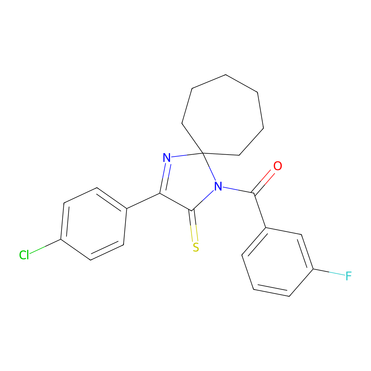 3-(4-Chlorophenyl)-1-(3-fluorobenzoyl)-1,4-diazaspiro[4.6]undec-3-ene-2-thione molecular structure, CAS 1223774-20-6