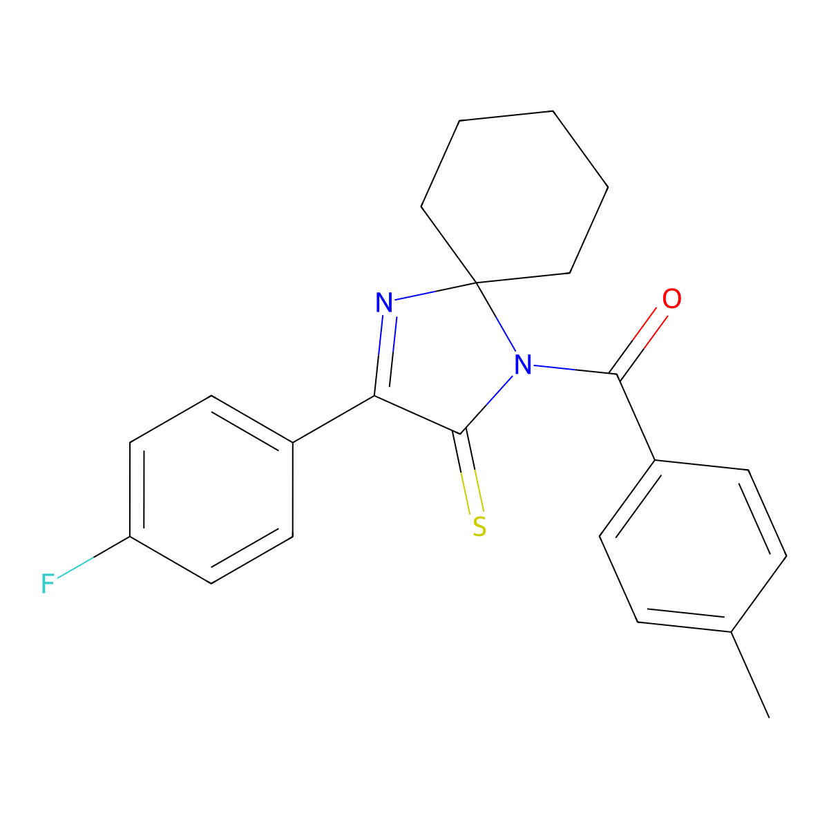 3-(4-Fluorophenyl)-1-(4-methylbenzoyl)-1,4-diazaspiro[4.5]dec-3-ene-2-thione molecular structure, CAS 1223774-21-7