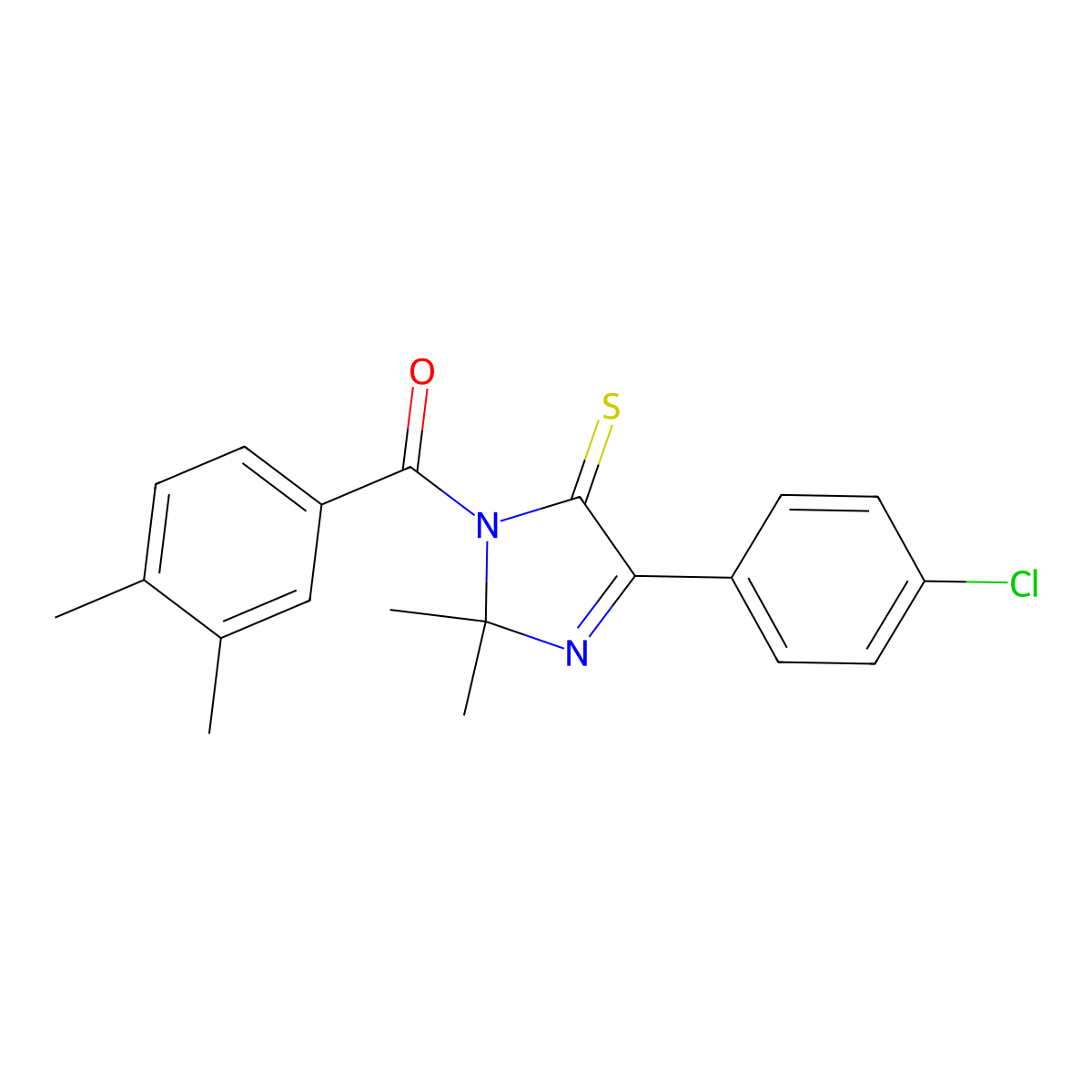 (4-(4-chlorophenyl)-2,2-dimethyl-5-thioxo-2,5-dihydro-1H-imidazol-1-yl)(3,4-dimethylphenyl)methanone molecular structure, CAS 1223774-81-9