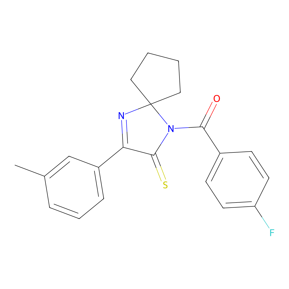 1-(4-Fluorobenzoyl)-3-(3-methylphenyl)-1,4-diazaspiro[4.4]non-3-ene-2-thione molecular structure, CAS 1223775-43-6