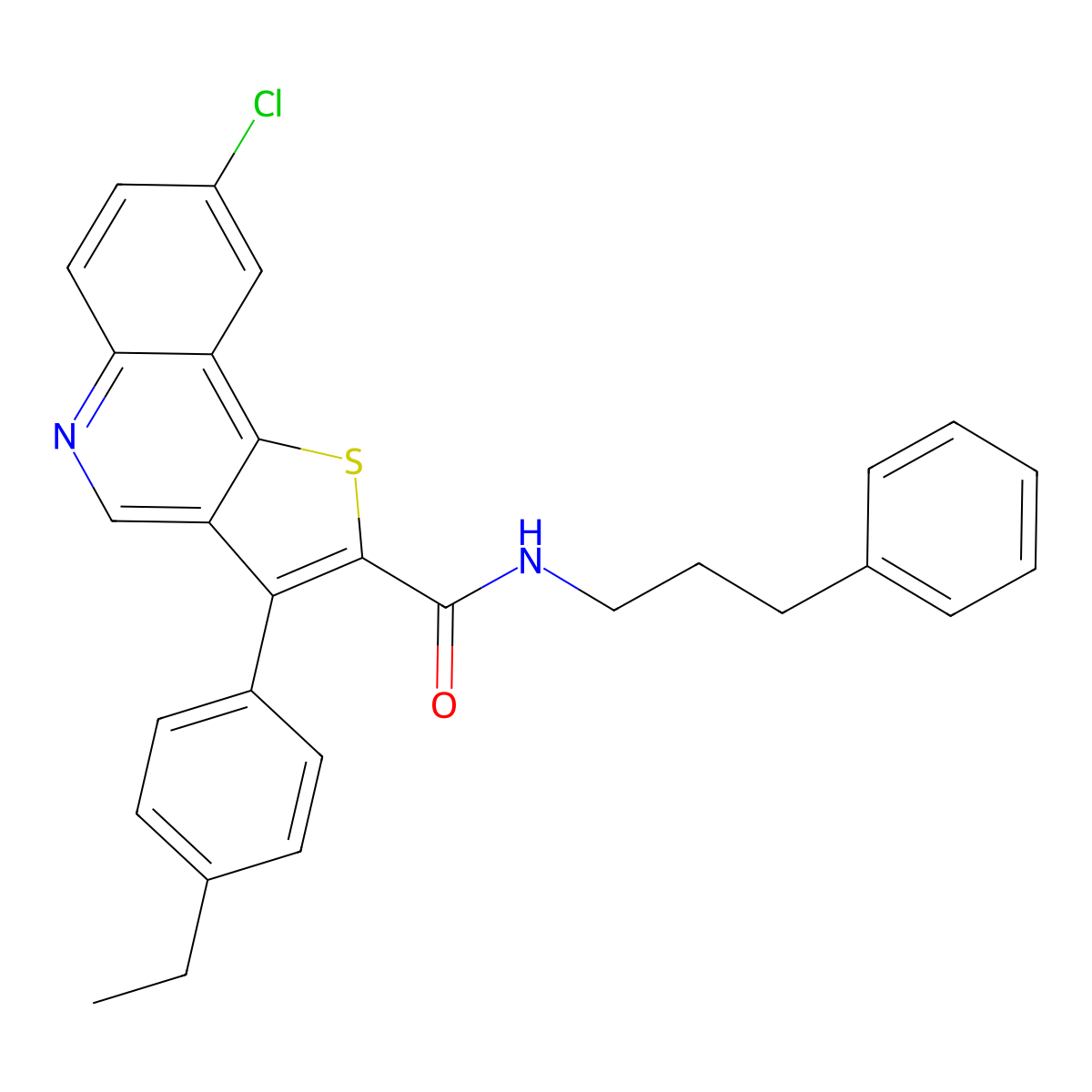 8-chloro-3-(4-ethylphenyl)-N-(3-phenylpropyl)thieno[3,2-c]quinoline-2-carboxamide molecular structure, CAS 1223776-55-3