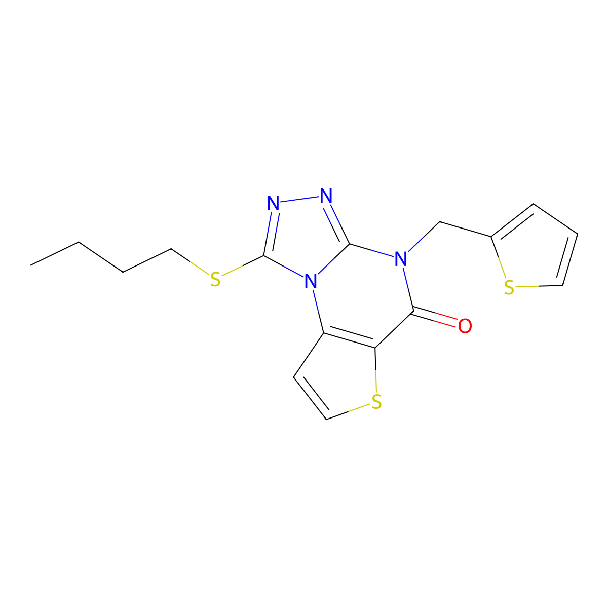 12-(Butylsulfanyl)-8-[(thiophen-2-yl)methyl]-5-thia-1,8,10,11-tetraazatricyclo[7.3.0.0^{2,6}]dodeca-2(6),3,9,11-tetraen-7-one molecular structure, CAS 1223779-29-0