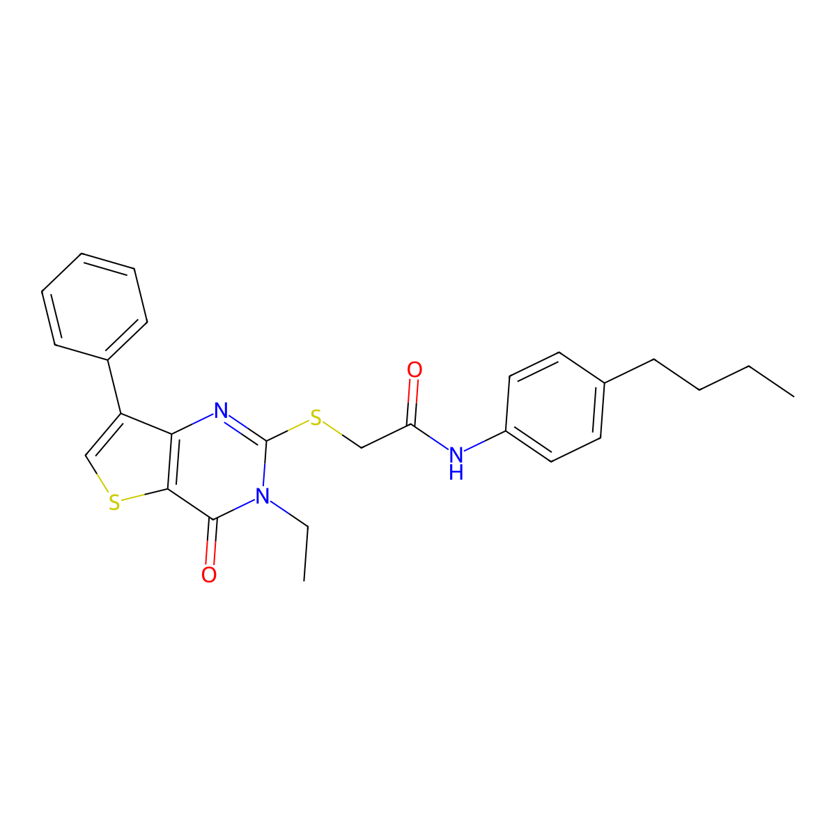 N-(4-butylphenyl)-2-({3-ethyl-4-oxo-7-phenyl-3H,4H-thieno[3,2-d]pyrimidin-2-yl}sulfanyl)acetamide molecular structure, CAS 1223779-33-6