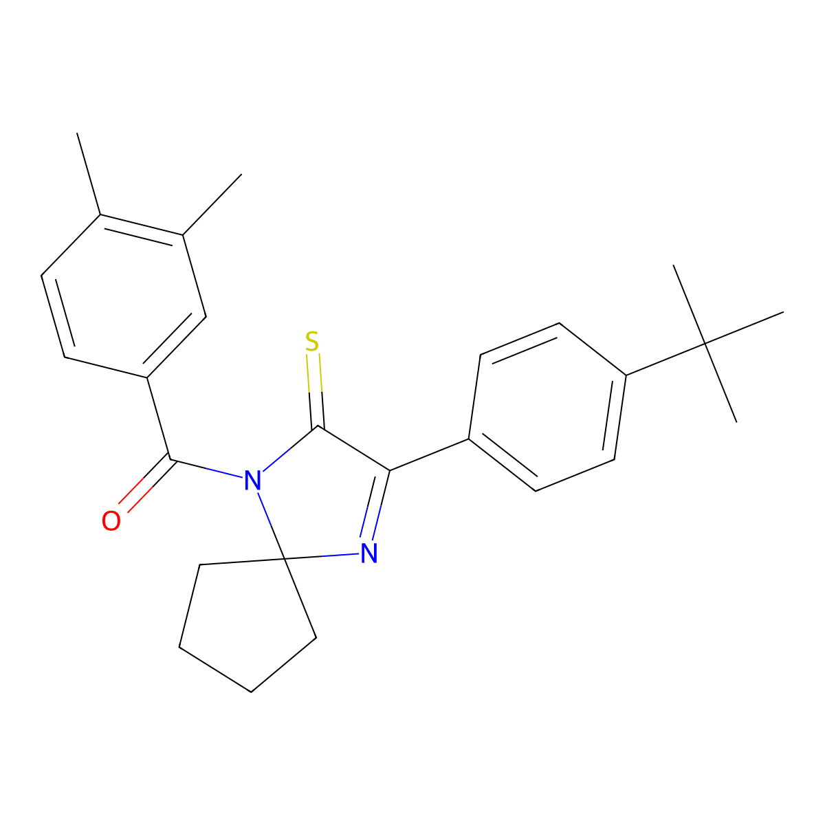 3-(4-Tert-butylphenyl)-1-(3,4-dimethylbenzoyl)-1,4-diazaspiro[4.4]non-3-ene-2-thione molecular structure, CAS 1223779-59-6