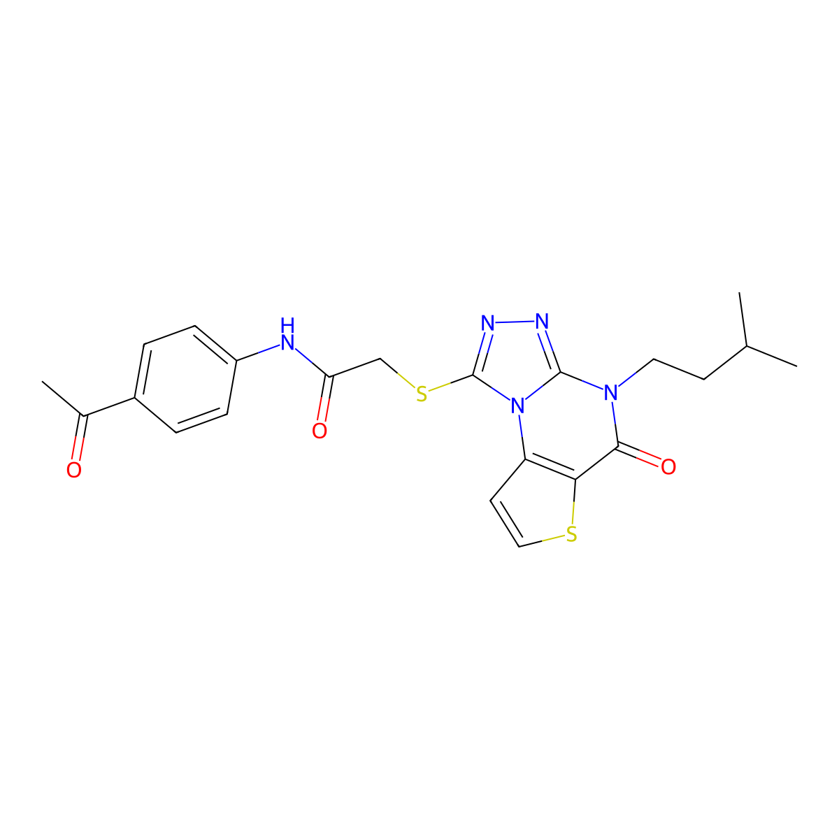 N-(4-acetylphenyl)-2-((4-isopentyl-5-oxo-4,5-dihydrothieno[2,3-e][1,2,4]triazolo[4,3-a]pyrimidin-1-yl)thio)acetamide molecular structure, CAS 1223780-38-8