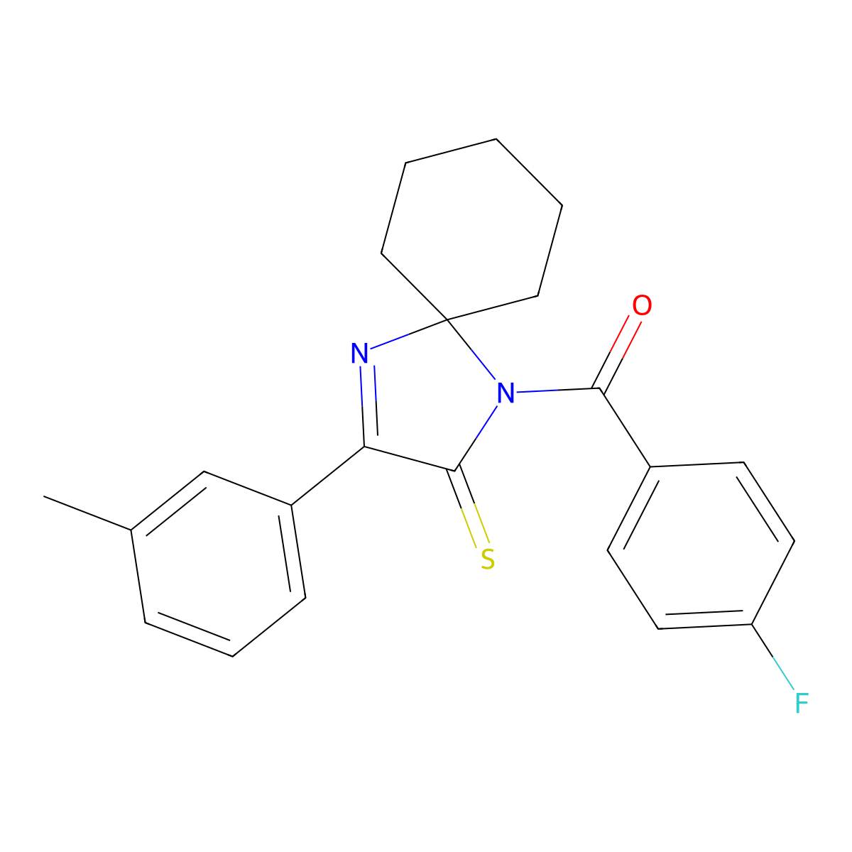 1-(4-Fluorobenzoyl)-3-(3-methylphenyl)-1,4-diazaspiro[4.5]dec-3-ene-2-thione molecular structure, CAS 1223780-54-8