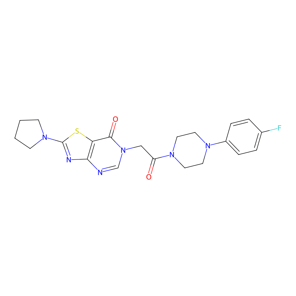 6-(2-(4-(4-fluorophenyl)piperazin-1-yl)-2-oxoethyl)-2-(pyrrolidin-1-yl)thiazolo[4,5-d]pyrimidin-7(6H)-one molecular structure, CAS 1223782-09-9