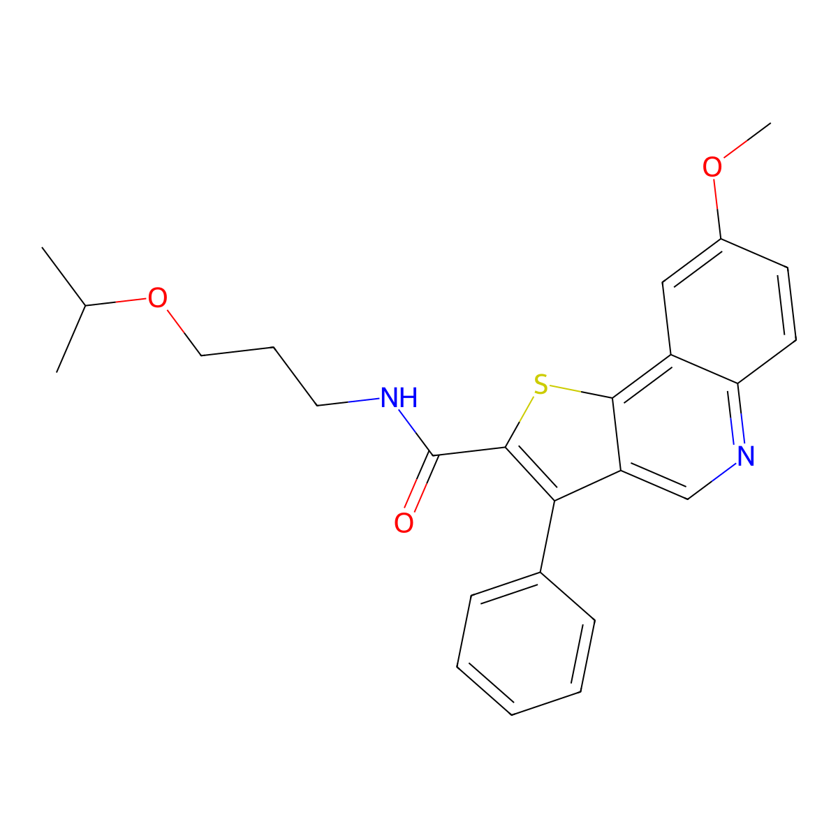 8-methoxy-3-phenyl-N-[3-(propan-2-yloxy)propyl]thieno[3,2-c]quinoline-2-carboxamide molecular structure, CAS 1223782-65-7