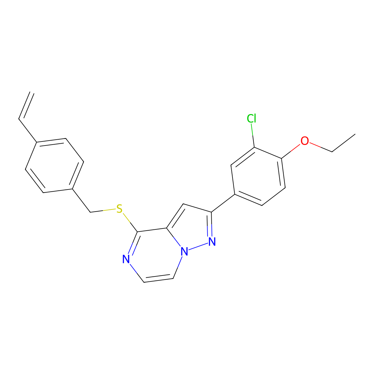 2-(3-Chloro-4-ethoxyphenyl)-4-((4-vinylbenzyl)thio)pyrazolo[1,5-a]pyrazine molecular structure, CAS 1223783-66-1