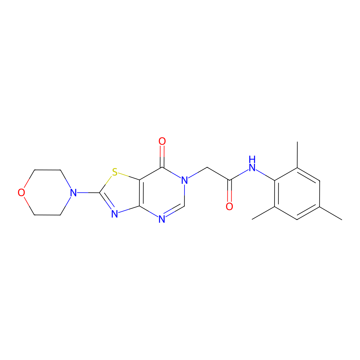 N-mesityl-2-(2-morpholino-7-oxothiazolo[4,5-d]pyrimidin-6(7H)-yl)acetamide molecular structure, CAS 1223784-08-4