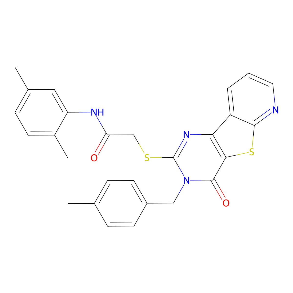 N-(2,5-dimethylphenyl)-2-((3-(4-methylbenzyl)-4-oxo-3,4-dihydropyrido[3',2':4,5]thieno[3,2-d]pyrimidin-2-yl)thio)acetamide molecular structure, CAS 1223784-42-6