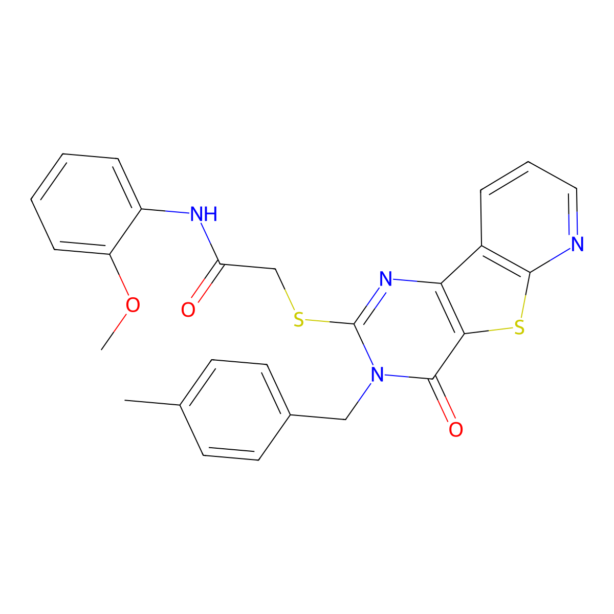 N-(2-methoxyphenyl)-2-({5-[(4-methylphenyl)methyl]-6-oxo-8-thia-3,5,10-triazatricyclo[7.4.0.0^{2,7}]trideca-1(9),2(7),3,10,12-pentaen-4-yl}sulfanyl)acetamide molecular structure, CAS 1223787-37-8