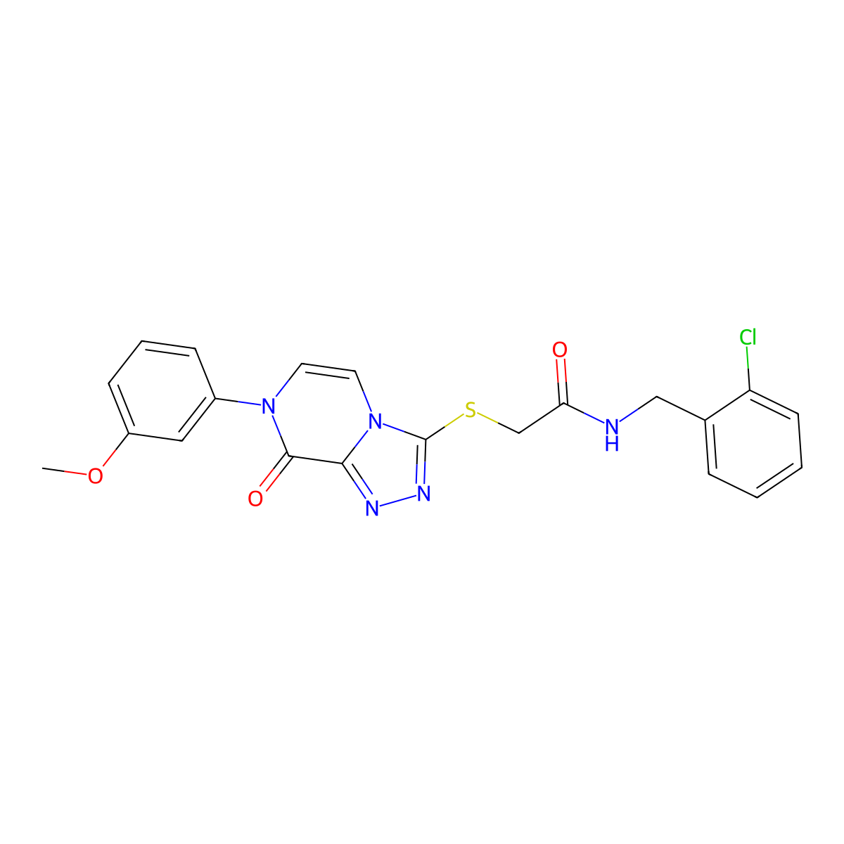 N-(2-chlorobenzyl)-2-((7-(3-methoxyphenyl)-8-oxo-7,8-dihydro-[1,2,4]triazolo[4,3-a]pyrazin-3-yl)thio)acetamide molecular structure, CAS 1223787-38-9