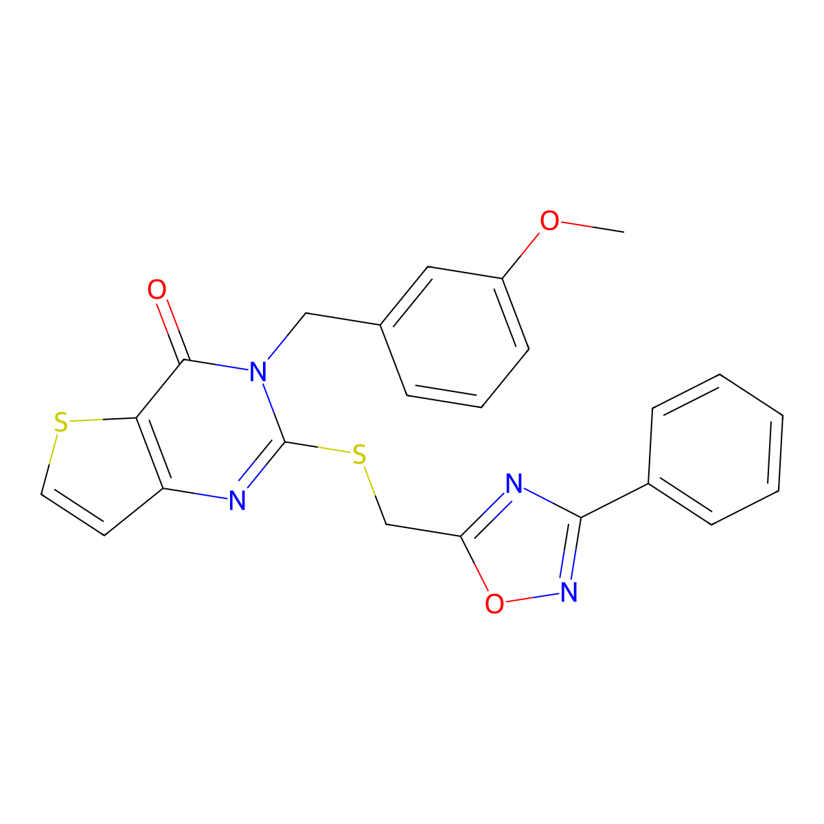 3-(3-methoxybenzyl)-2-(((3-phenyl-1,2,4-oxadiazol-5-yl)methyl)thio)thieno[3,2-d]pyrimidin-4(3H)-one molecular structure, CAS 1223788-00-8