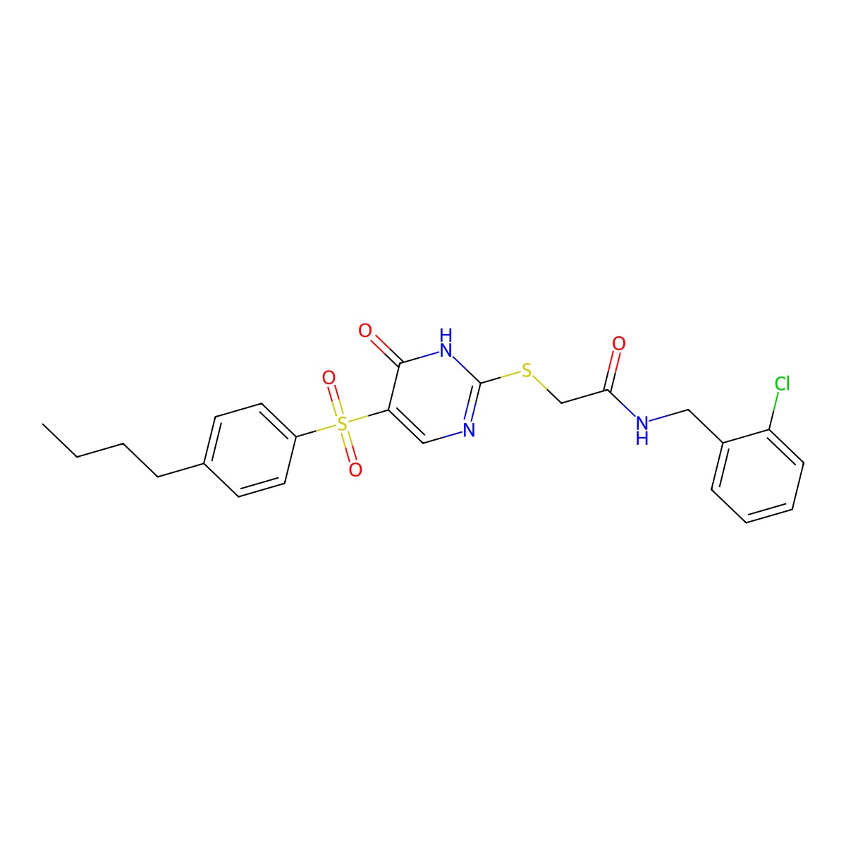 2-((5-((4-butylphenyl)sulfonyl)-6-oxo-1,6-dihydropyrimidin-2-yl)thio)-N-(2-chlorobenzyl)acetamide molecular structure, CAS 1223788-20-2