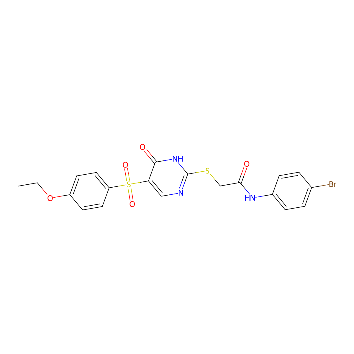 N-(4-bromophenyl)-2-{[5-(4-ethoxybenzenesulfonyl)-6-oxo-1,6-dihydropyrimidin-2-yl]sulfanyl}acetamide molecular structure, CAS 1223789-06-7