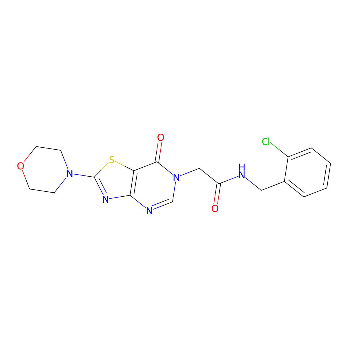 N-[(2-chlorophenyl)methyl]-2-[2-(morpholin-4-yl)-7-oxo-6H,7H-[1,3]thiazolo[4,5-d]pyrimidin-6-yl]acetamide molecular structure, CAS 1223789-17-0