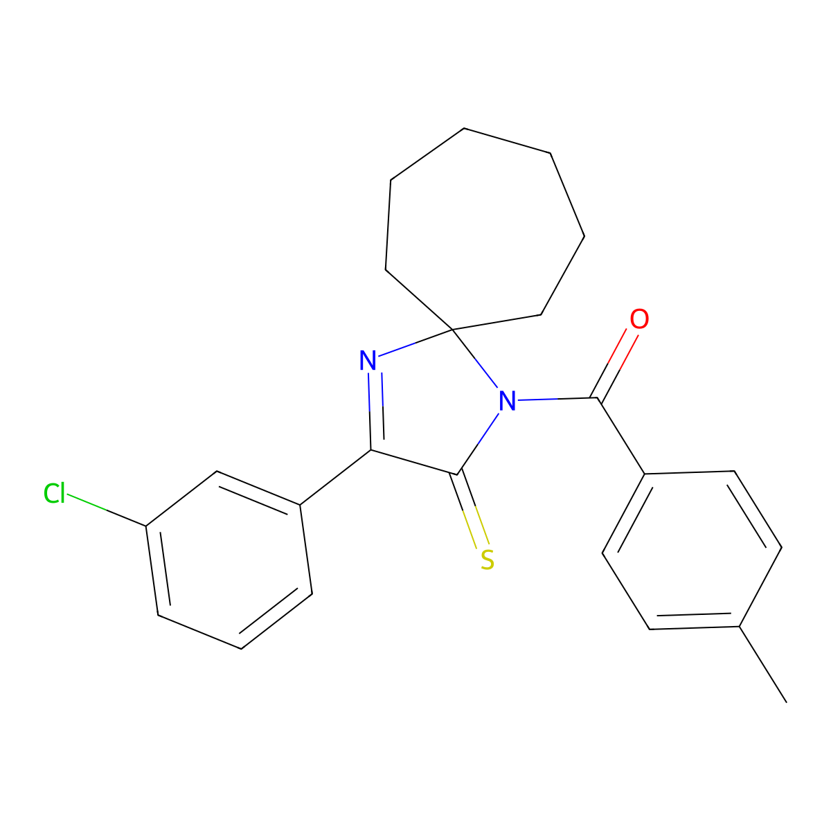 3-(3-Chlorophenyl)-1-(4-methylbenzoyl)-1,4-diazaspiro[4.6]undec-3-ene-2-thione molecular structure, CAS 1223790-20-2
