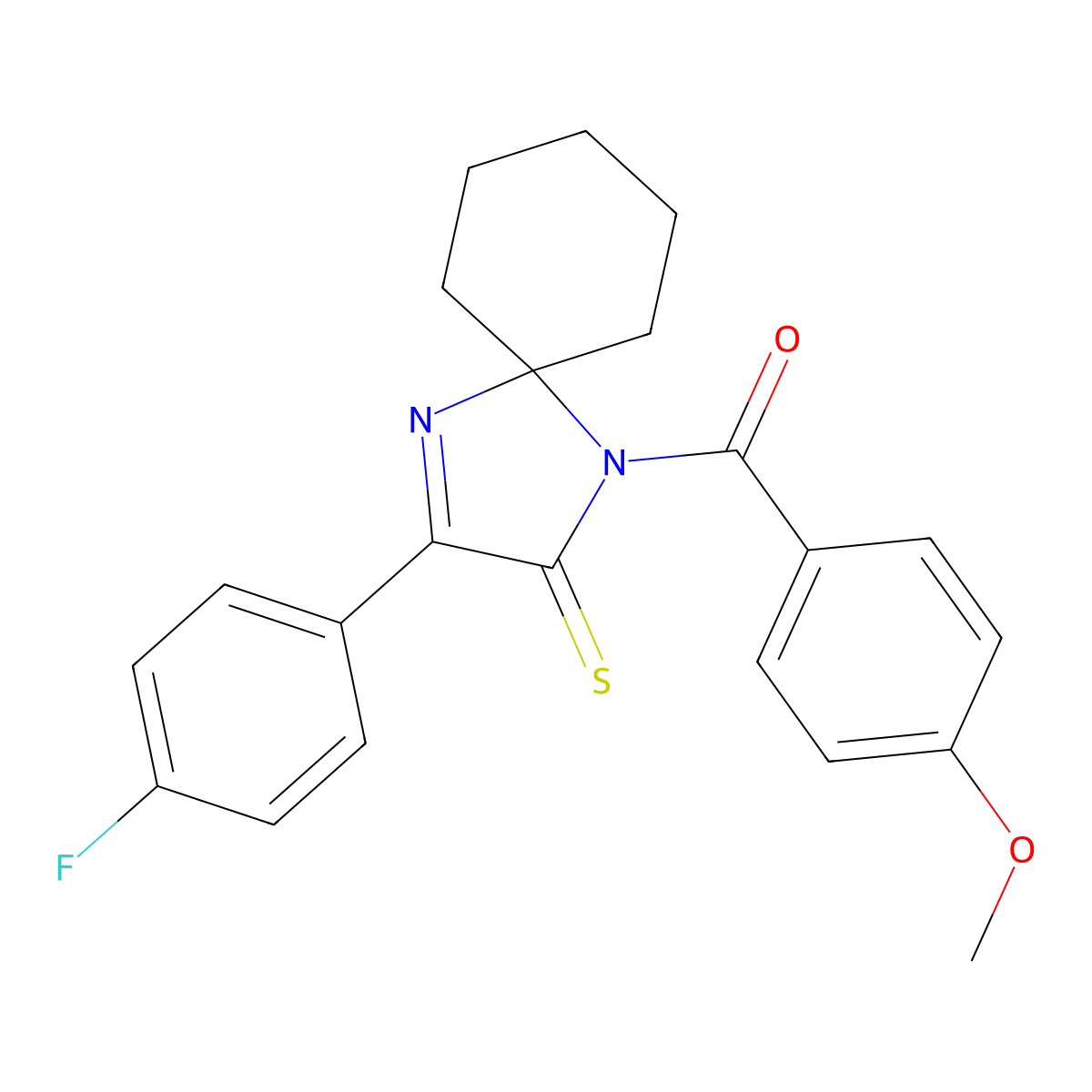3-(4-Fluorophenyl)-1-(4-methoxybenzoyl)-1,4-diazaspiro[4.5]dec-3-ene-2-thione molecular structure, CAS 1223790-40-6