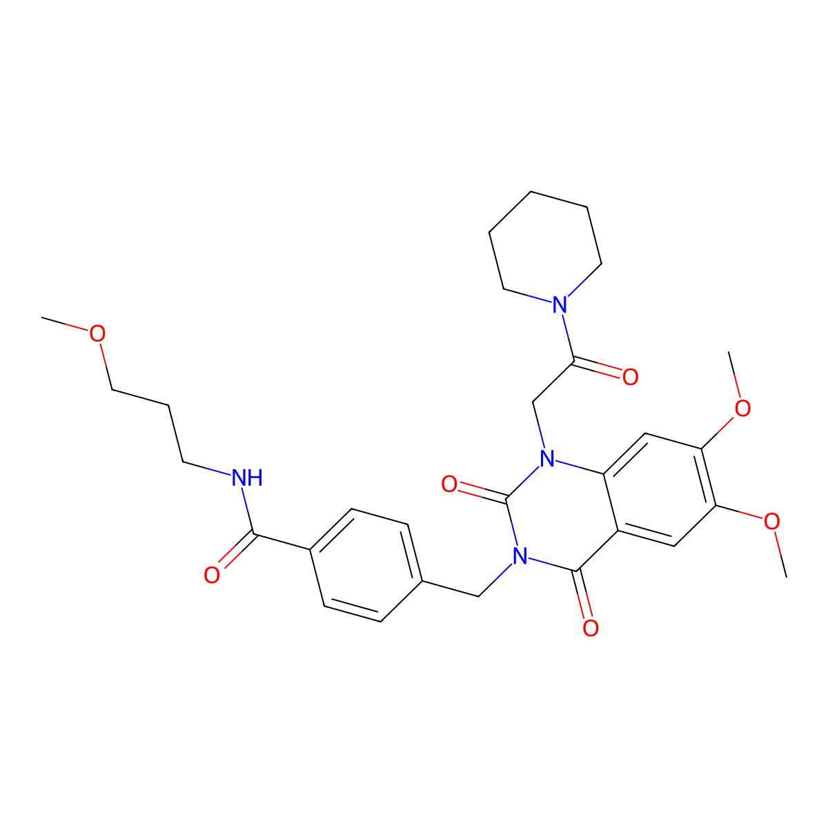 4-({6,7-dimethoxy-2,4-dioxo-1-[2-oxo-2-(piperidin-1-yl)ethyl]-1,2,3,4-tetrahydroquinazolin-3-yl}methyl)-N-(3-methoxypropyl)benzamide molecular structure, CAS 1223790-96-2