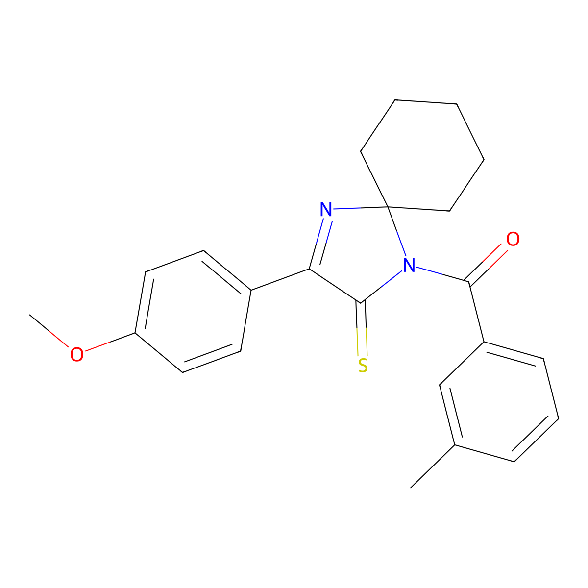 3-(4-Methoxyphenyl)-1-(3-methylbenzoyl)-1,4-diazaspiro[4.5]dec-3-ene-2-thione molecular structure, CAS 1223792-43-5