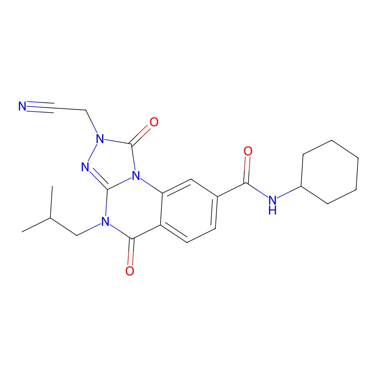 2-(cyanomethyl)-N-cyclohexyl-4-isobutyl-1,5-dioxo-1,2,4,5-tetrahydro-[1,2,4]triazolo[4,3-a]quinazoline-8-carboxamide molecular structure, CAS 1223793-40-5