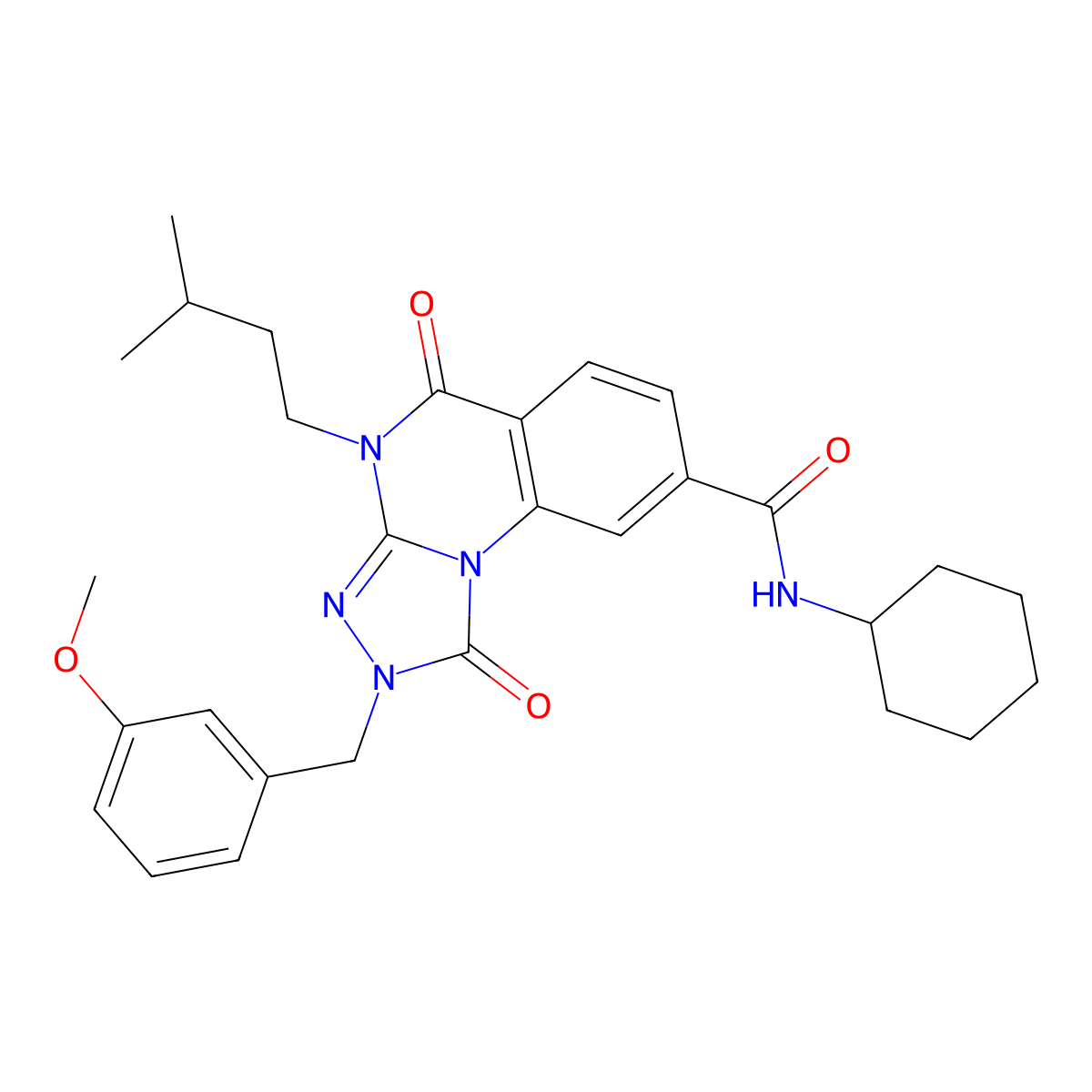 N-cyclohexyl-2-(3-methoxybenzyl)-4-(3-methylbutyl)-1,5-dioxo-1,2,4,5-tetrahydro[1,2,4]triazolo[4,3-a]quinazoline-8-carboxamide molecular structure, CAS 1223794-37-3