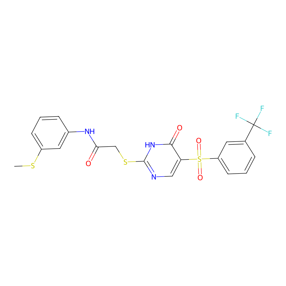 N-(3-(methylthio)phenyl)-2-((6-oxo-5-((3-(trifluoromethyl)phenyl)sulfonyl)-1,6-dihydropyrimidin-2-yl)thio)acetamide molecular structure, CAS 1223794-80-6