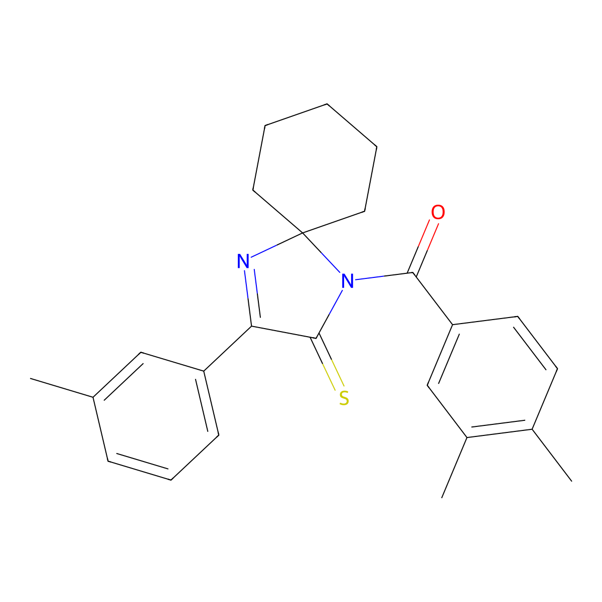 1-(3,4-Dimethylbenzoyl)-3-(3-methylphenyl)-1,4-diazaspiro[4.5]dec-3-ene-2-thione molecular structure, CAS 1223795-23-0