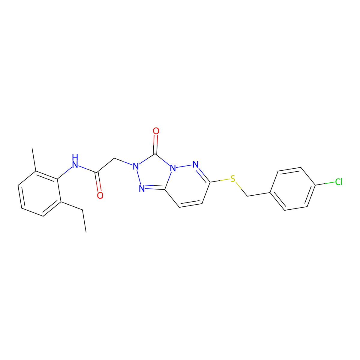 2-(6-((4-chlorobenzyl)thio)-3-oxo-[1,2,4]triazolo[4,3-b]pyridazin-2(3H)-yl)-N-(2-ethyl-6-methylphenyl)acetamide molecular structure, CAS 1223795-29-6