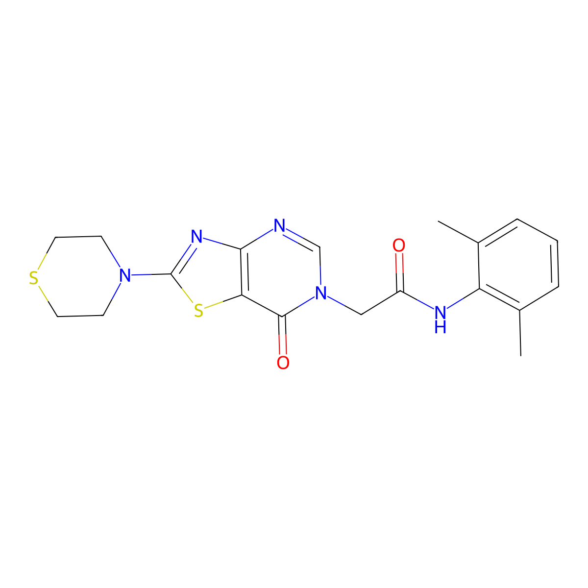 N-(2,6-dimethylphenyl)-2-(7-oxo-2-thiomorpholinothiazolo[4,5-d]pyrimidin-6(7H)-yl)acetamide molecular structure, CAS 1223795-41-2