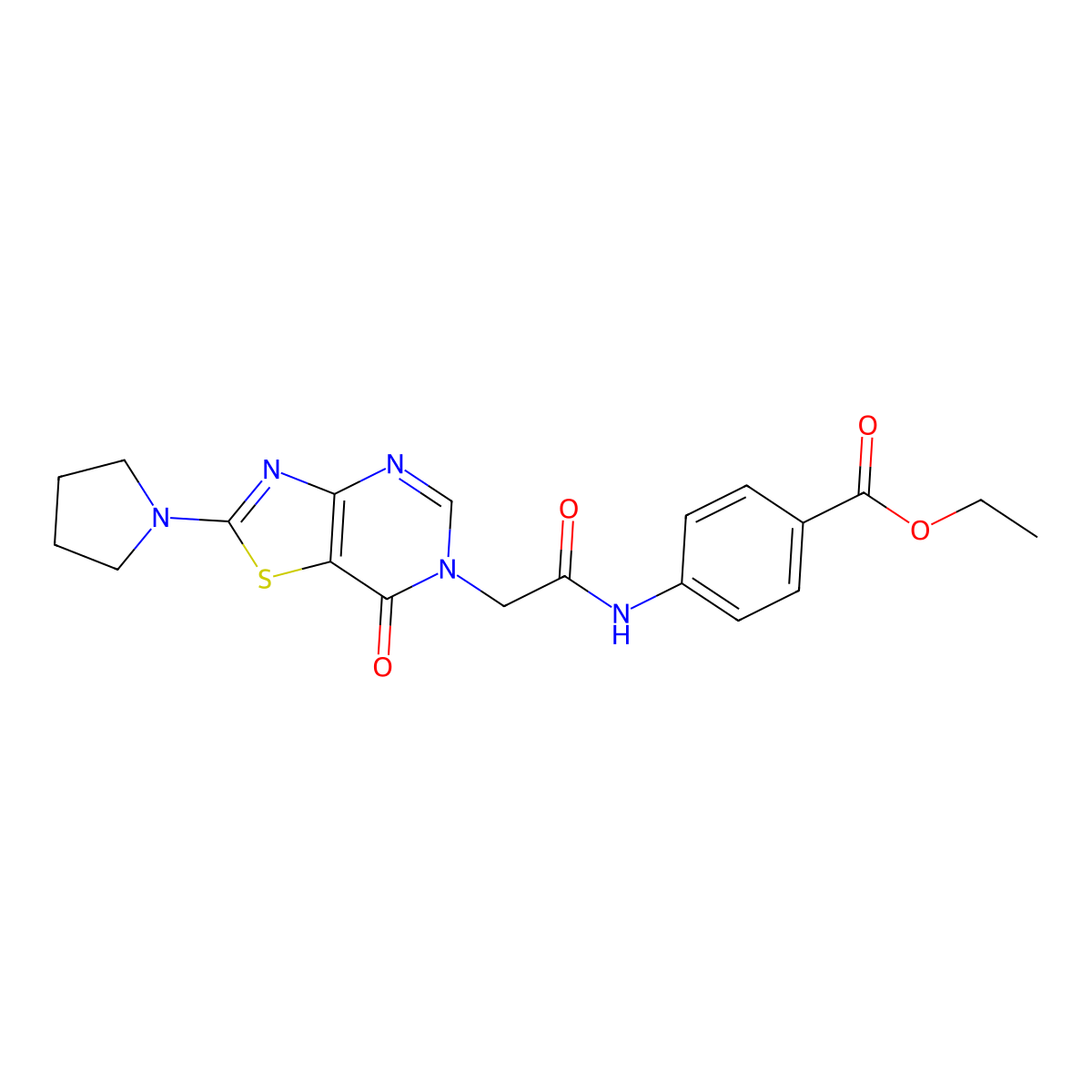 ethyl 4-(2-(7-oxo-2-(pyrrolidin-1-yl)thiazolo[4,5-d]pyrimidin-6(7H)-yl)acetamido)benzoate molecular structure, CAS 1223795-49-0