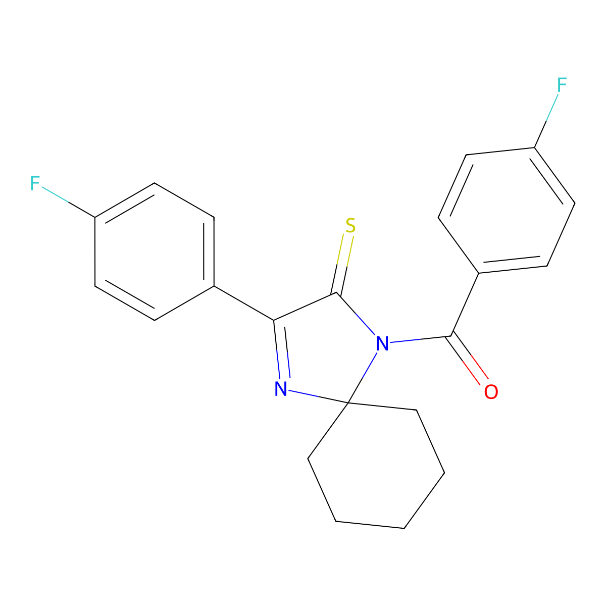 1-(4-Fluorobenzoyl)-3-(4-fluorophenyl)-1,4-diazaspiro[4.5]dec-3-ene-2-thione molecular structure, CAS 1223795-71-8