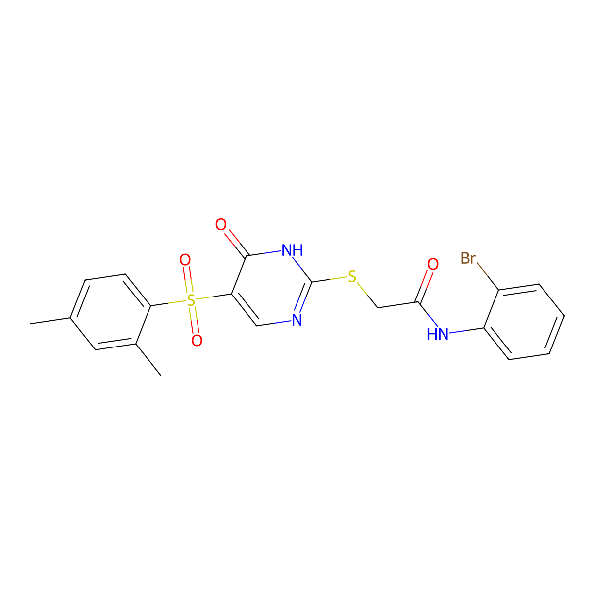 N-(2-bromophenyl)-2-((5-((2,4-dimethylphenyl)sulfonyl)-6-oxo-1,6-dihydropyrimidin-2-yl)thio)acetamide molecular structure, CAS 1223797-72-5