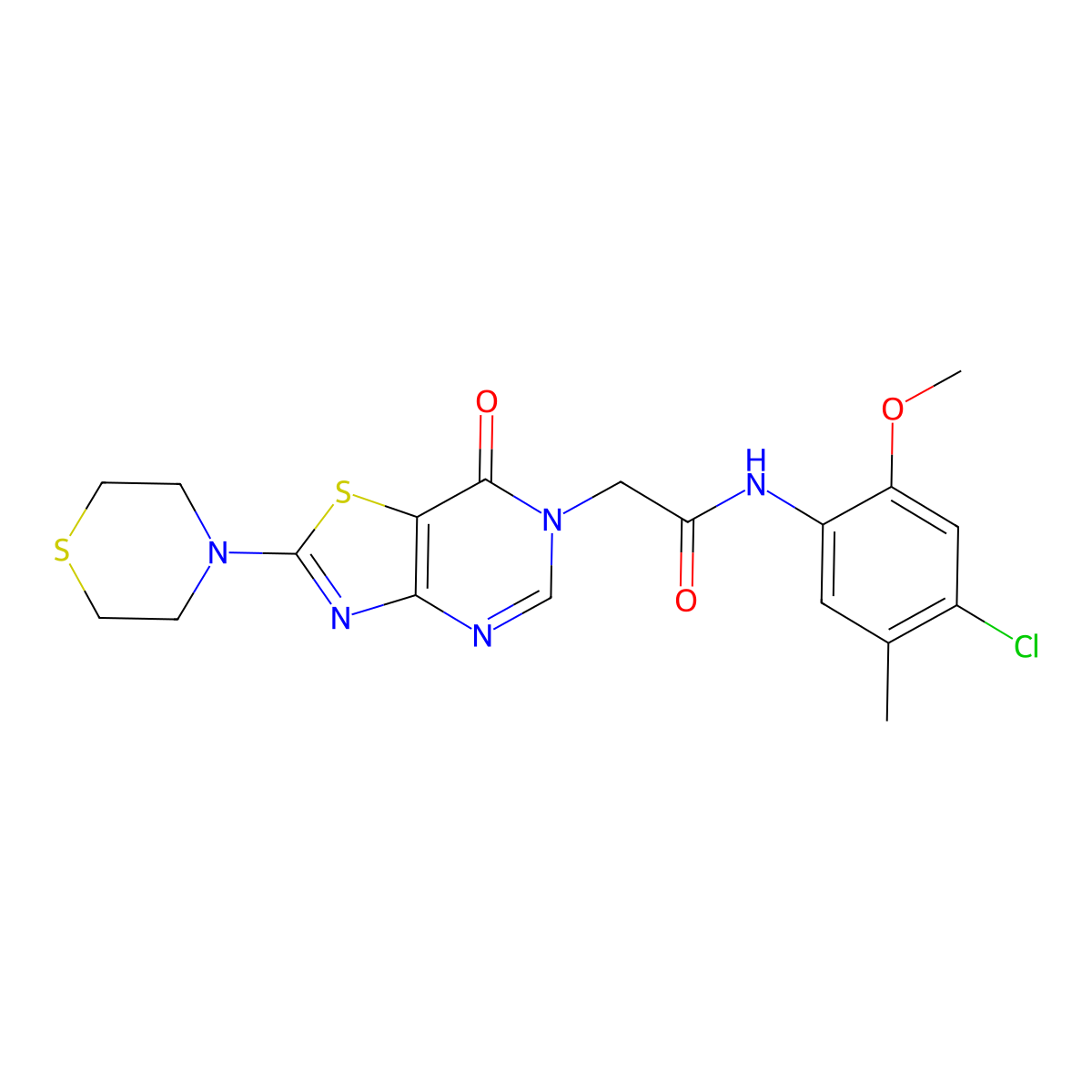 N-(4-chloro-2-methoxy-5-methylphenyl)-2-(7-oxo-2-thiomorpholinothiazolo[4,5-d]pyrimidin-6(7H)-yl)acetamide molecular structure, CAS 1223798-09-1