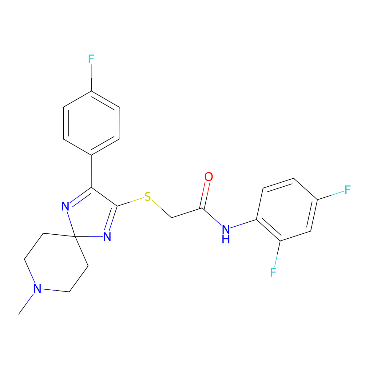N-(2,4-difluorophenyl)-2-((3-(4-fluorophenyl)-8-methyl-1,4,8-triazaspiro[4.5]deca-1,3-dien-2-yl)thio)acetamide molecular structure, CAS 1223799-13-0