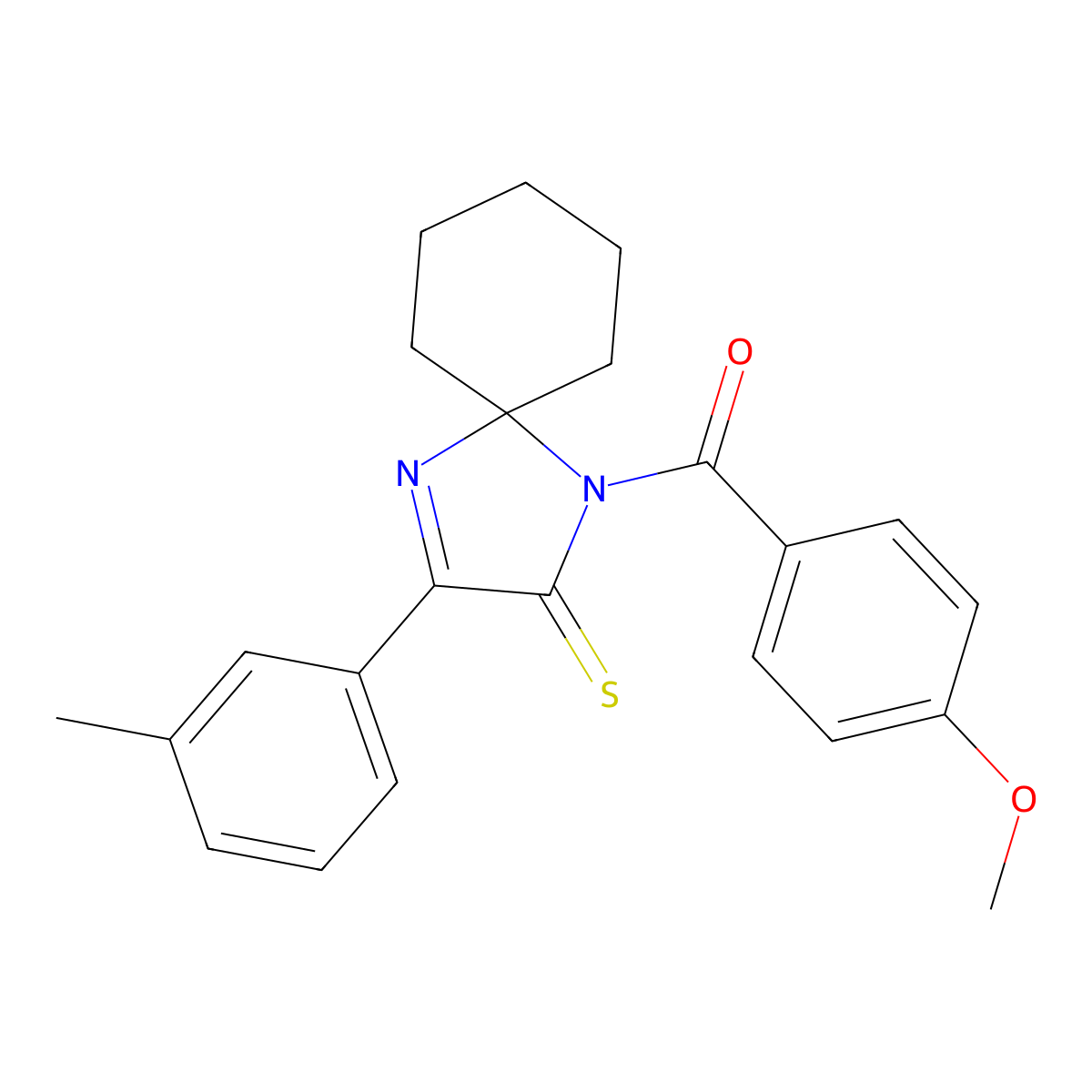 1-(4-Methoxybenzoyl)-3-(3-methylphenyl)-1,4-diazaspiro[4.5]dec-3-ene-2-thione molecular structure, CAS 1223799-19-6