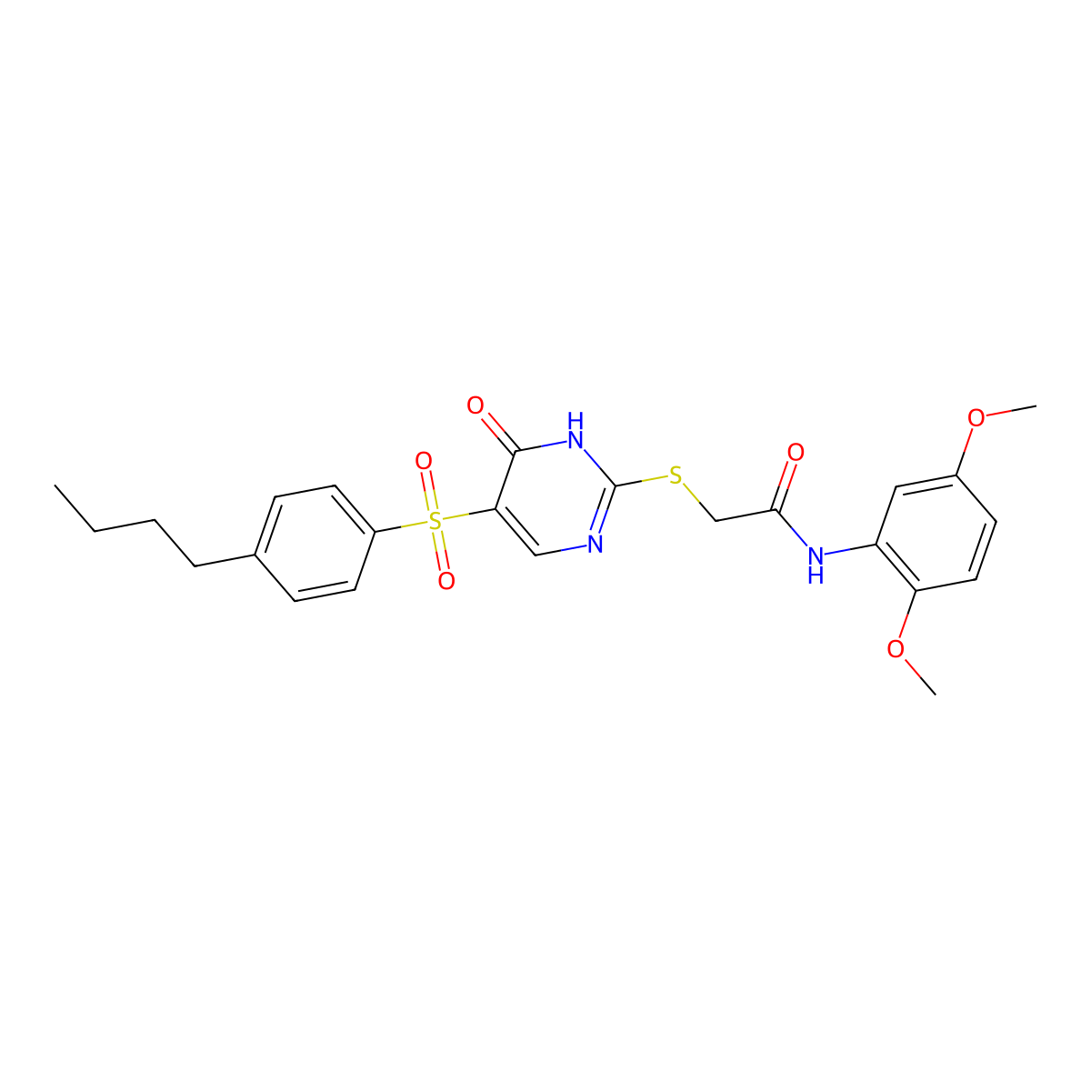 2-((5-((4-butylphenyl)sulfonyl)-6-oxo-1,6-dihydropyrimidin-2-yl)thio)-N-(2,5-dimethoxyphenyl)acetamide molecular structure, CAS 1223799-48-1