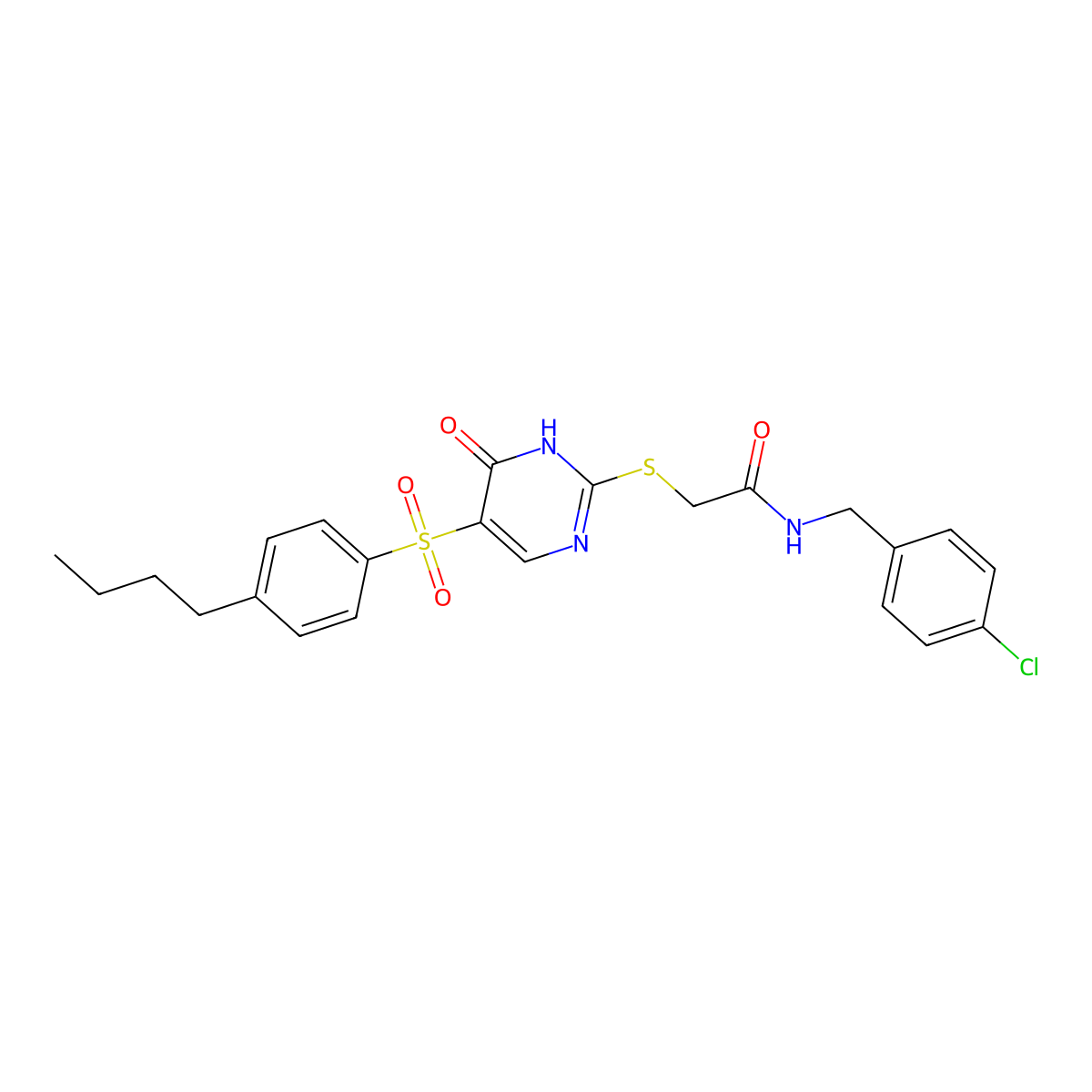 2-((5-((4-butylphenyl)sulfonyl)-6-oxo-1,6-dihydropyrimidin-2-yl)thio)-N-(4-chlorobenzyl)acetamide molecular structure, CAS 1223800-51-8