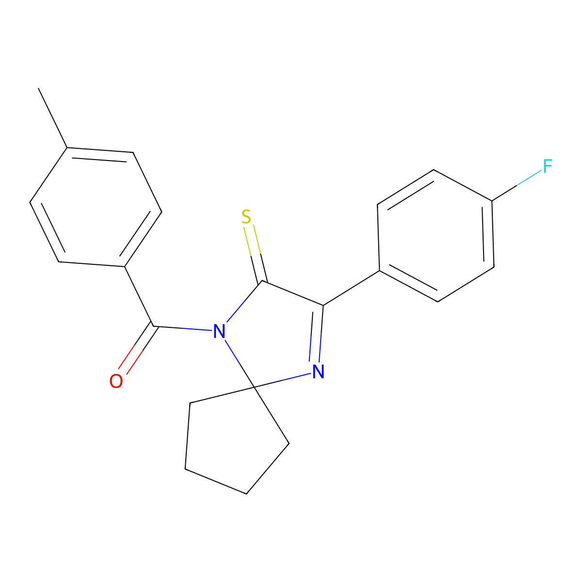 3-(4-Fluorophenyl)-1-(4-methylbenzoyl)-1,4-diazaspiro[4.4]non-3-ene-2-thione molecular structure, CAS 1223801-16-8