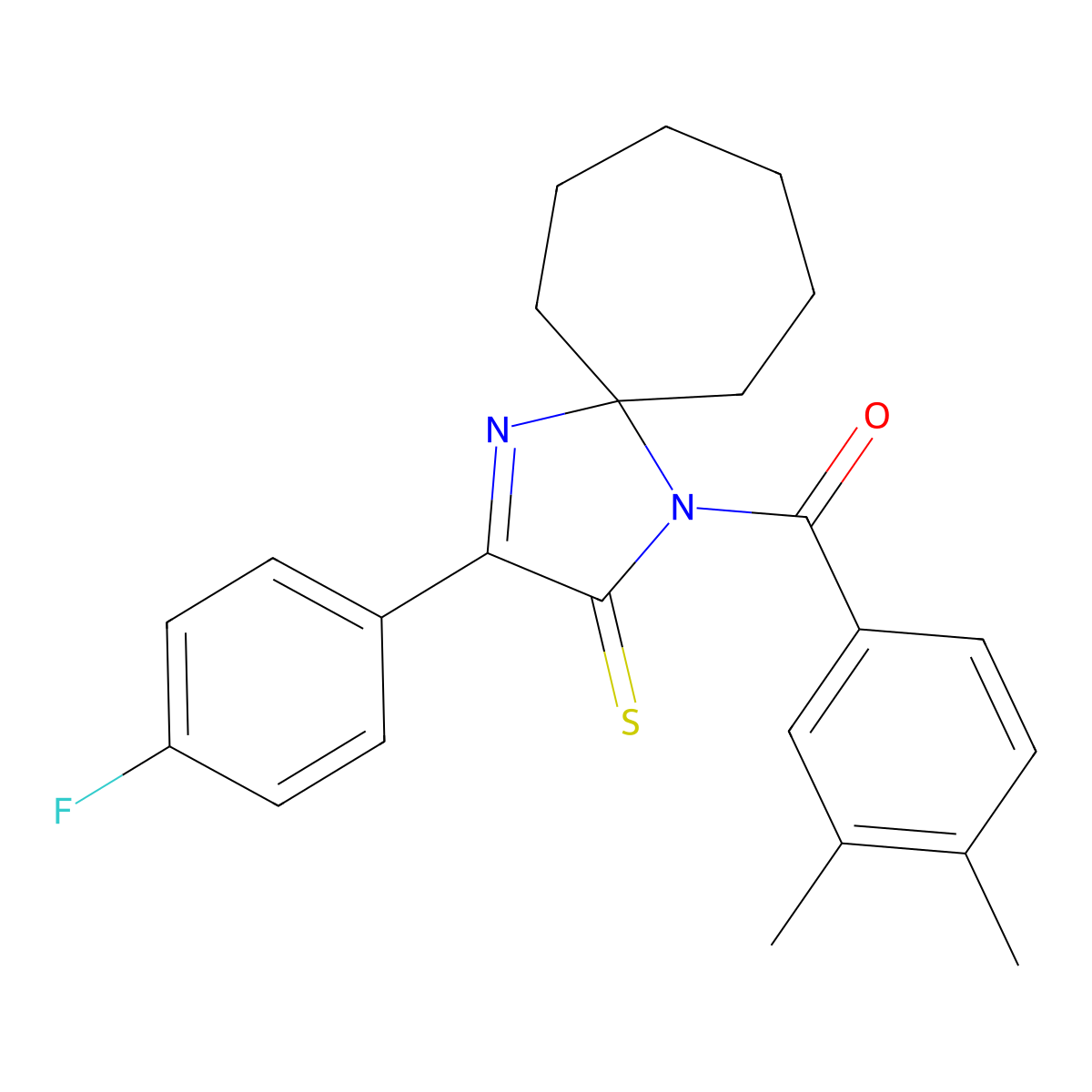 1-(3,4-Dimethylbenzoyl)-3-(4-fluorophenyl)-1,4-diazaspiro[4.6]undec-3-ene-2-thione molecular structure, CAS 1223801-78-2