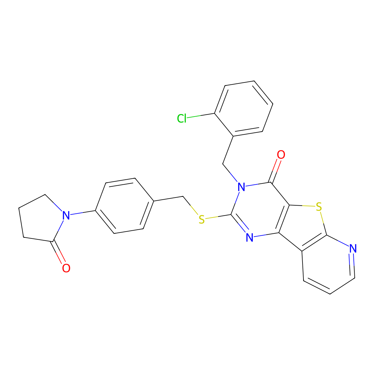 5-[(2-Chlorophenyl)methyl]-4-({[4-(2-oxopyrrolidin-1-yl)phenyl]methyl}sulfanyl)-8-thia-3,5,10-triazatricyclo[7.4.0.0^{2,7}]trideca-1(9),2(7),3,10,12-pentaen-6-one molecular structure, CAS 1223802-11-6